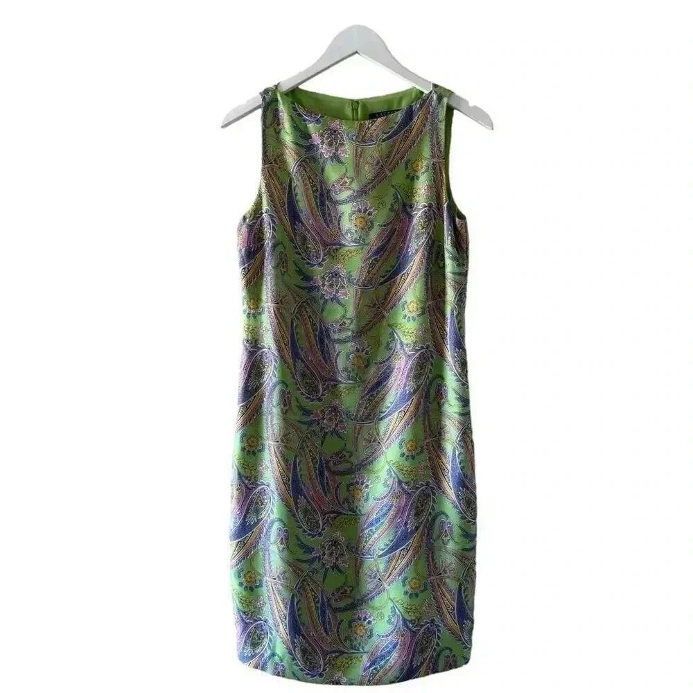 Ralph Lauren SILK paisley floral  shift boatneck dress green/multi SZ 6 #2141